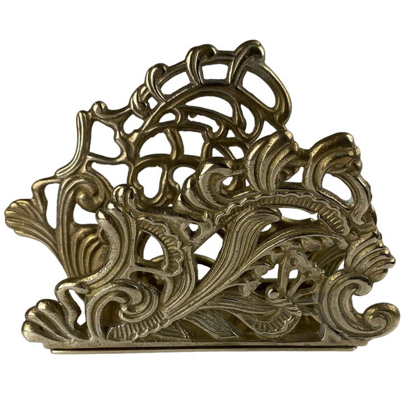 Vintage Brass Ornate Letter Envelope Napkin Holder Desk Organizer Art Nouveau - Picture 1 of 9